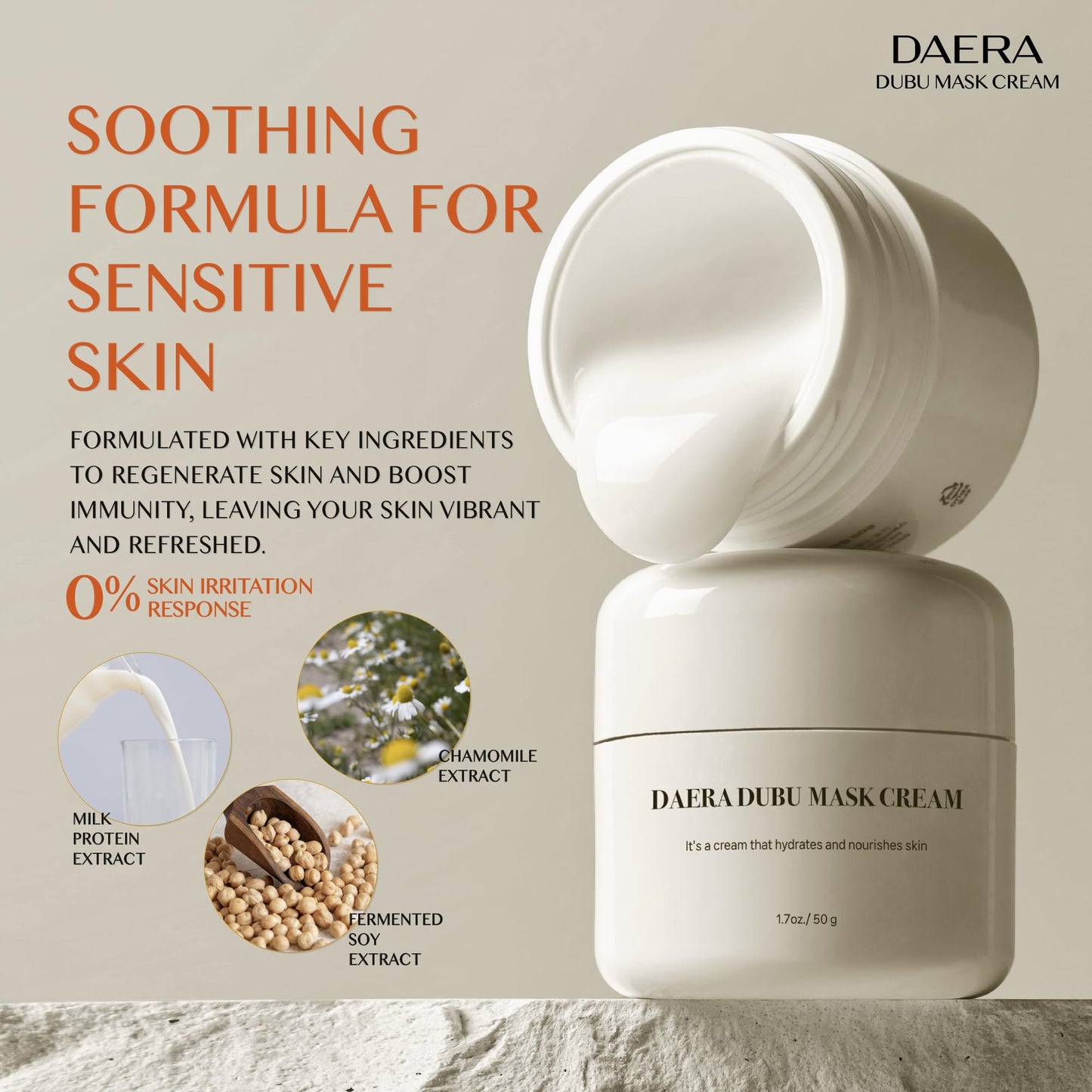 DAERA Korean DUBU Cream Glass Skin Care, Deep Hydrating Repairing Nourishing for Dry and Sensitive Skin, Panthenol, Niacinamide, Adenosin, Korean Moisturizer