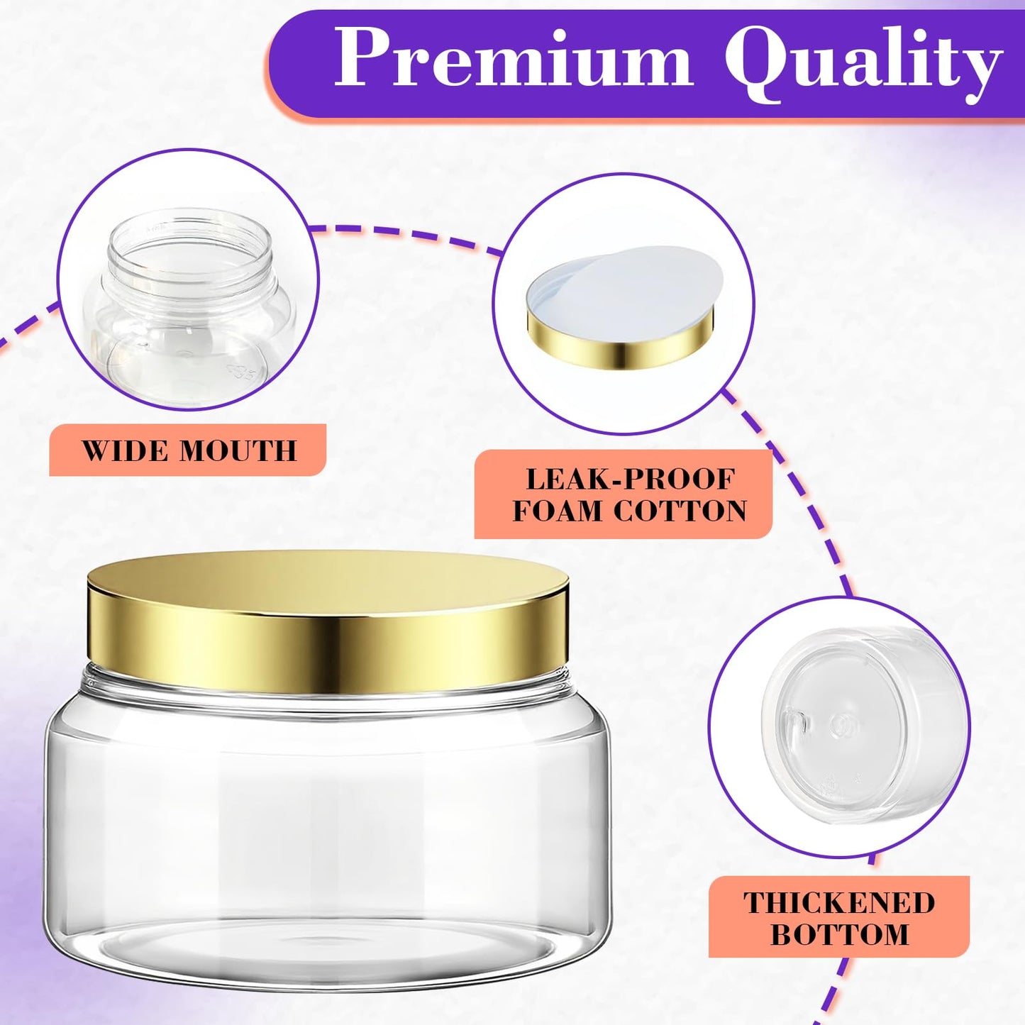 36 Pack 8 oz Plastic Cosmetic Containers With Lids Refillable Clear Empty Travle Jars Containers for Body Butter,Sugar Scrubs,Cream,Lotions,Candy, Waterproof Label&Spatulas - (White Lid)