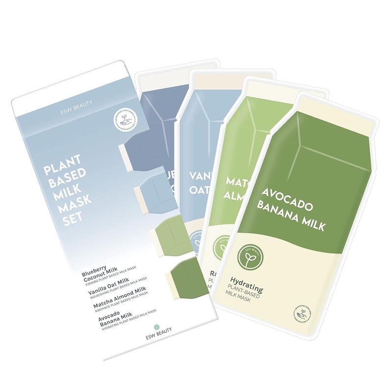 Plant-Based Milk Face Masks - 8-Pack Hydrating Skincare Set | Avocado, Matcha, Blueberry, Vanilla & Oat Extracts for All Skin Types