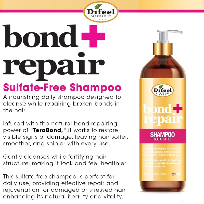 Difeel Bond & Repair Sulfate Free Shampoo, 33.8 oz - Restorative Bond Shampoo for Natural Hair