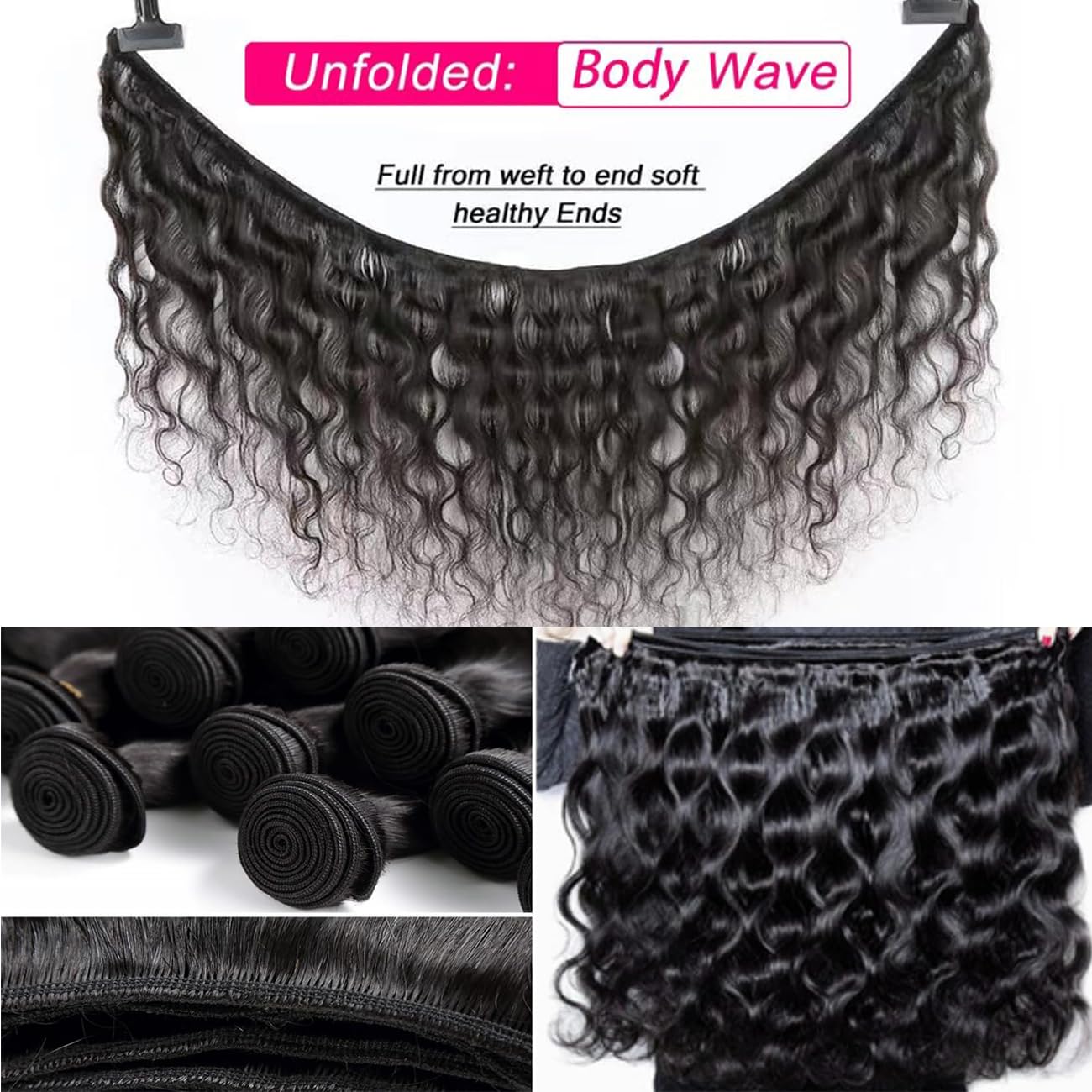 XEILOHO 12A Body Wave Bundles Human Hair 24 inch Brazilian Virgin Human Hair Bundles 100% Unprocessed Body Wave Weft Extensions Quick Weave Natural Black (24inch 100g)