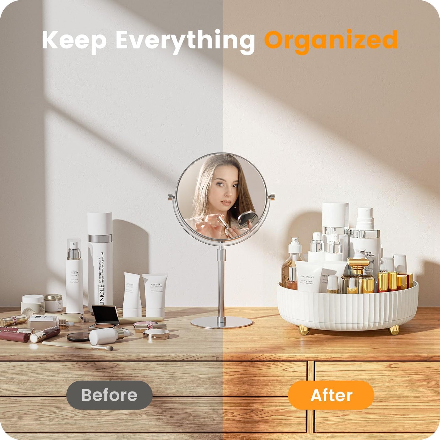 A-LuGei 【Elegant White】 11" Perfume Organizer, 【360° Rotating】 Vanity Organizer, 【Minimalist Chic】 Lazy Susan, Bathroom Organizers and Storage, Makeup Organizer for Skincare Cosmetic Holder