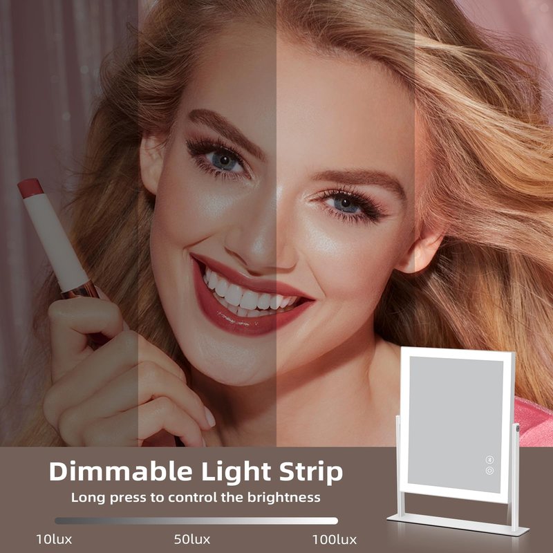 Fenair Vanity Mirror with Lights and Bluetooth Speaker, 9.8" x 14.2" LED Makeup Mirror with Dimmable 3 Color Lighting Modes Smart Touch Control, 360° Rotation and 10X Magnification,White