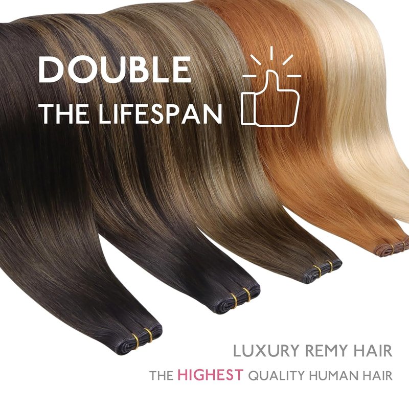 **Genius Sew-In Weft Hair Extensions - Real Human Hair, 14" Jet Black, Luxury Remy Straight**