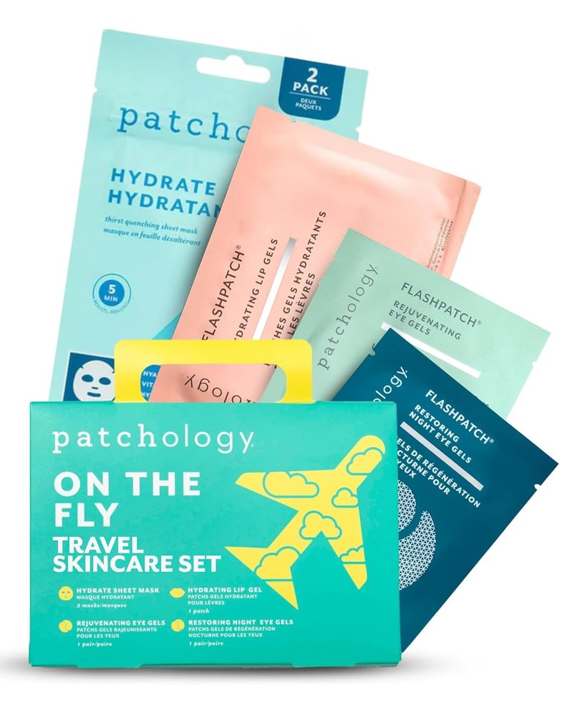 Patchology Travel Facial Kit - Hydrating Skincare Essentials for Face, Eyes & Lips | Includes 2 Under Eye Patches, 2 Hydrate Sheet Masks & 1 Lip Mask