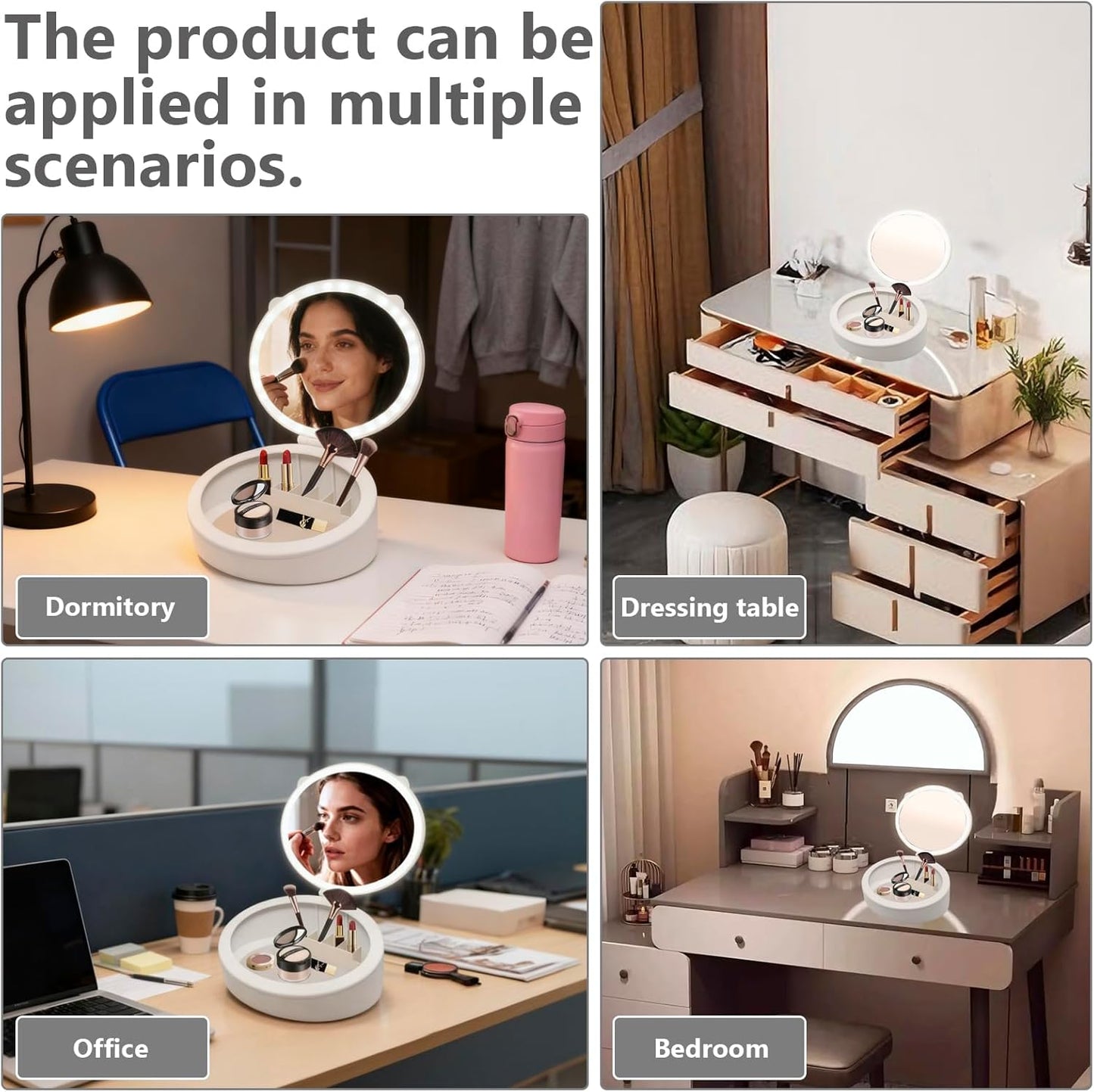 LED Makeup Mirror - 10X/1X Magnifying Vanity Mirror with 66 LEDs | 3 Lighting Modes & Storage (White)