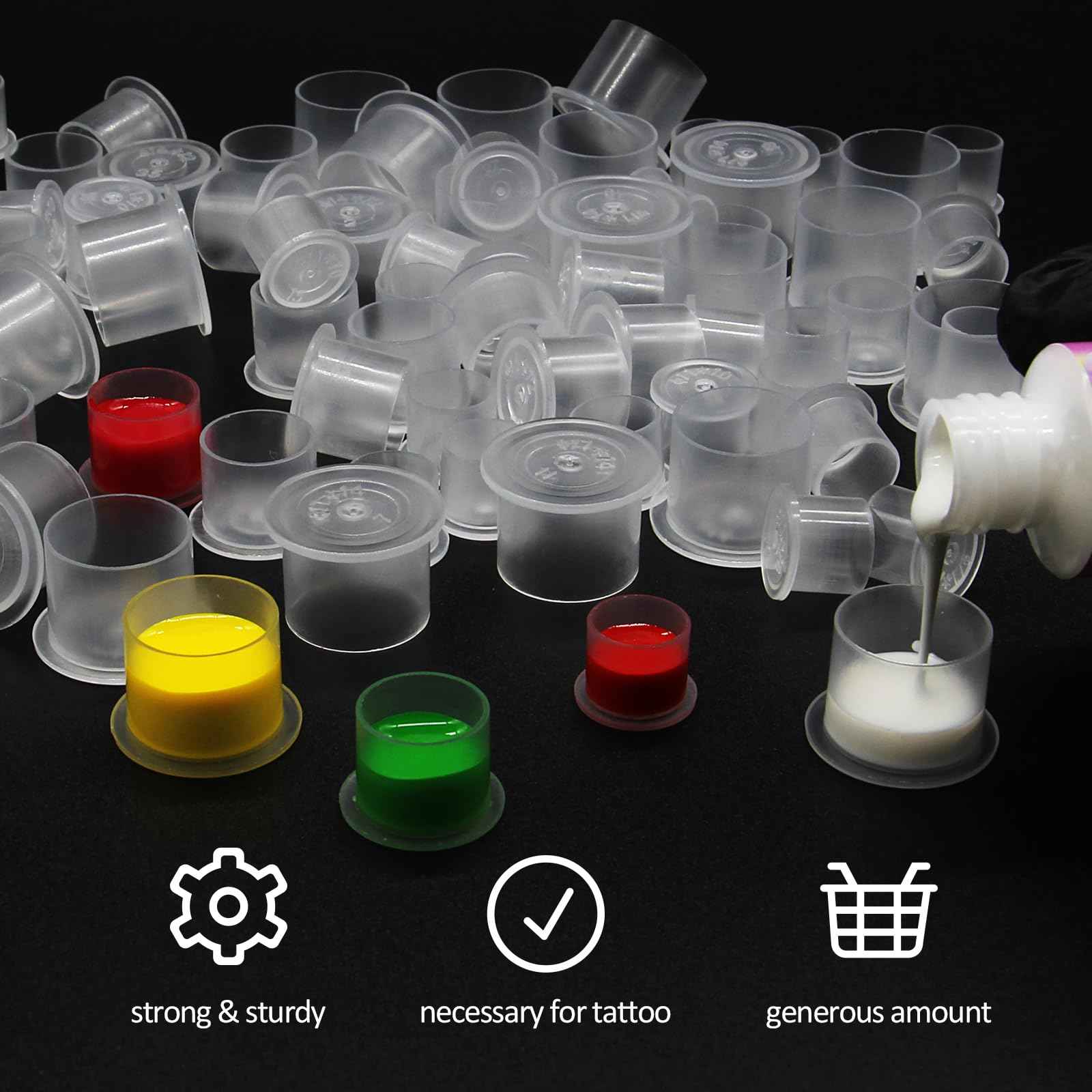 500PCS Tattoo Ink Caps with Base - Autdor Tattoo Cups #20 Extra Large Disposable Self Standing Pigment Cups Plastic Ink Cups Container Caps for Permanent Makeup Microblading Tattoo Artists