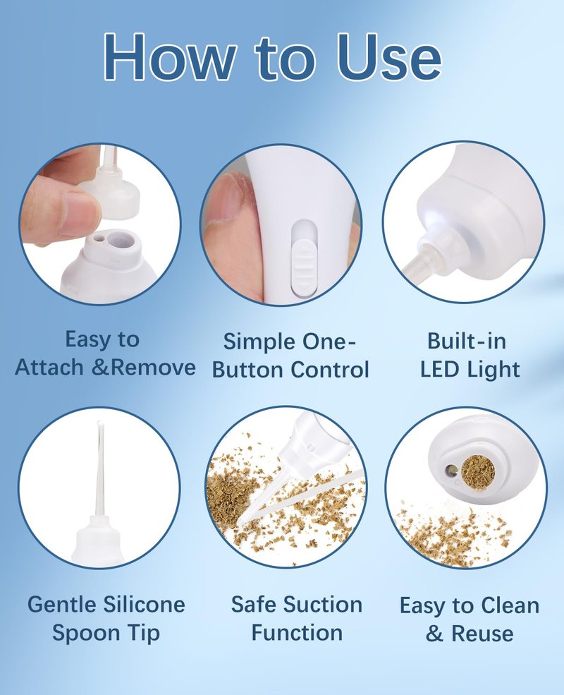 Electric Ear Wax Suction Remover, USB Rechargeable Ear Suction Device with LED Light, Strong Ear Wax Vacuum Cleaning Tool with Reusable Silicone Tips – Ivory