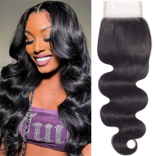 4x4 Lace Closure Human Hair Body Wave HD Lace Closure 100% Brazilian Virgin Human Hair Extensions 150% Density Natural Color (20 Inch)