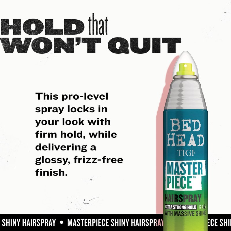 TIGI Bed Head Masterpiece Hairspray 2-Pack – Extra Strong Hold Hairspray, Frizz Control + Shine, Tropical Scent, 10.3 Oz Ea
