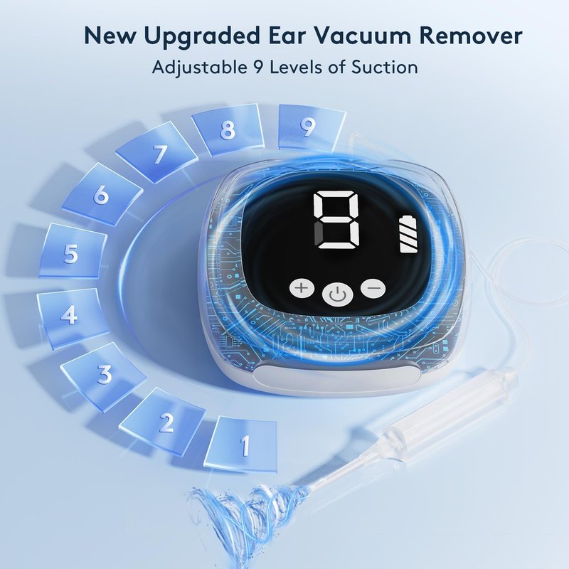 Ear Wax Vacuum Removal Kit, 9 Levels Strong Suction Ear Vacuum Electric Earwax Suction Remover Reusable Ear Cleaning Kit for Adult (White)