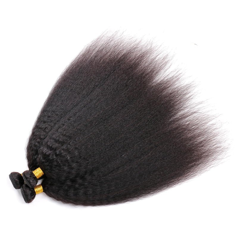 DAIMER Brazilian Kinky Straight Bundles Human Hair Sew in Unprocessed Virgin Hair Extension Yaki Straight Human Hair Double Weft Hair Extension Natural Color 14 Inch