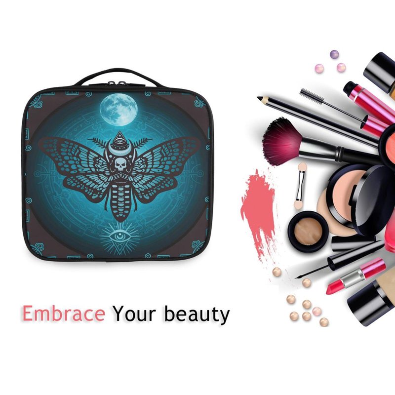 MNSRUU Travel Makeup Bag, Skull Makeup Bag Organizer Goth Butterfly Cosmetic Bag for Women Travel Toiletry Bag with Adjustable Dividers