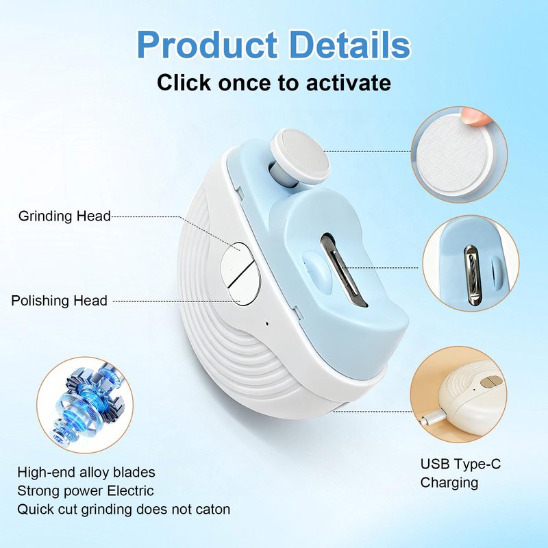 Electric Nail Clippers for Seniors,Smart Nail Clippers 2025 New 3 in 1 Electric Toenail Clipper with Polishing and LED Light,Smart Toenail Clipper 3 Adjustable Speeds for Adults,Baby (Blue)