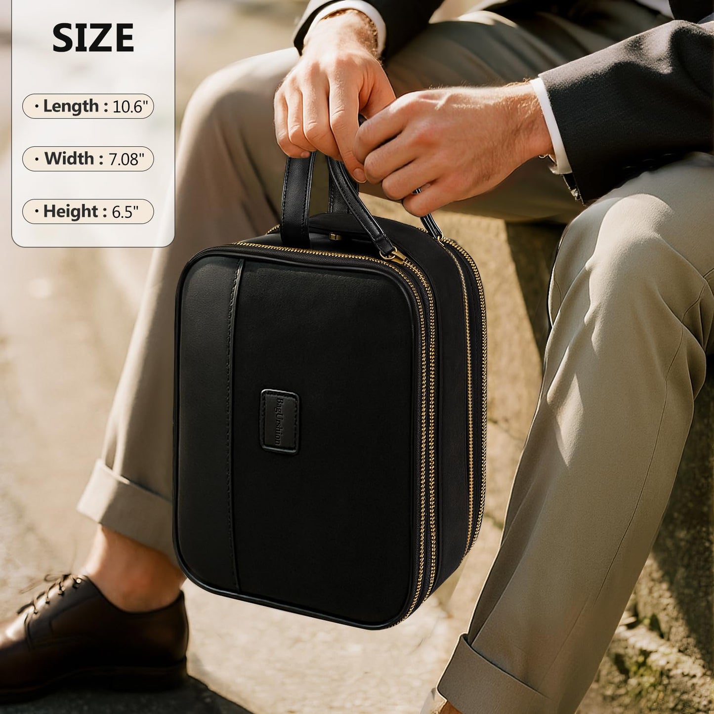 BagUrshion Toiletry Bag for Men,Travel Toiletries Bag Mens,Pu Leather Shaving Bag for Toiletries Accessories,Extra Large Traveling Essentials,Water Resistant Organizer (Black)