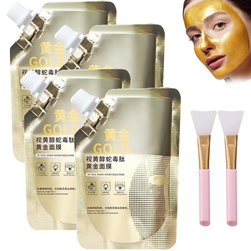 MQSHUHENMY Retinol Snake Venom Gold Mask, Rejuvenating Gold Peel Mask, Anti-Aging Gold Face Mask, Retinol Snake Venom Peptide Gold Mask with Grooming Tools (4Pcs)