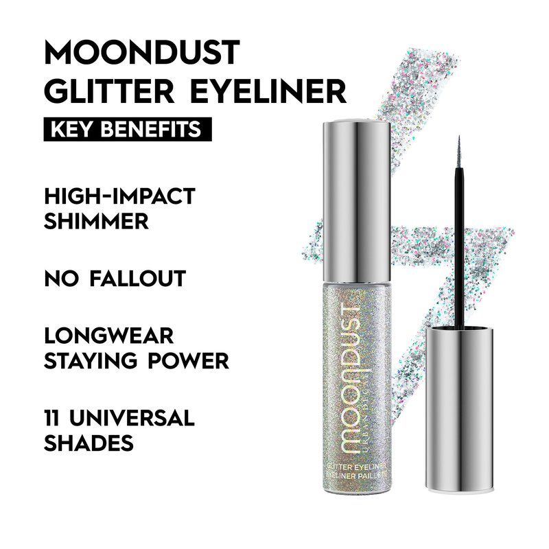 URBAN DECAY Moondust Liquid Glitter Eyeliner (Disco Daydream - Silver Holographic Glitter), Sparkly Eye Liner, Eyeshadow Topper, Universal Shimmering Shades, No Fallout - 0.25 fl oz