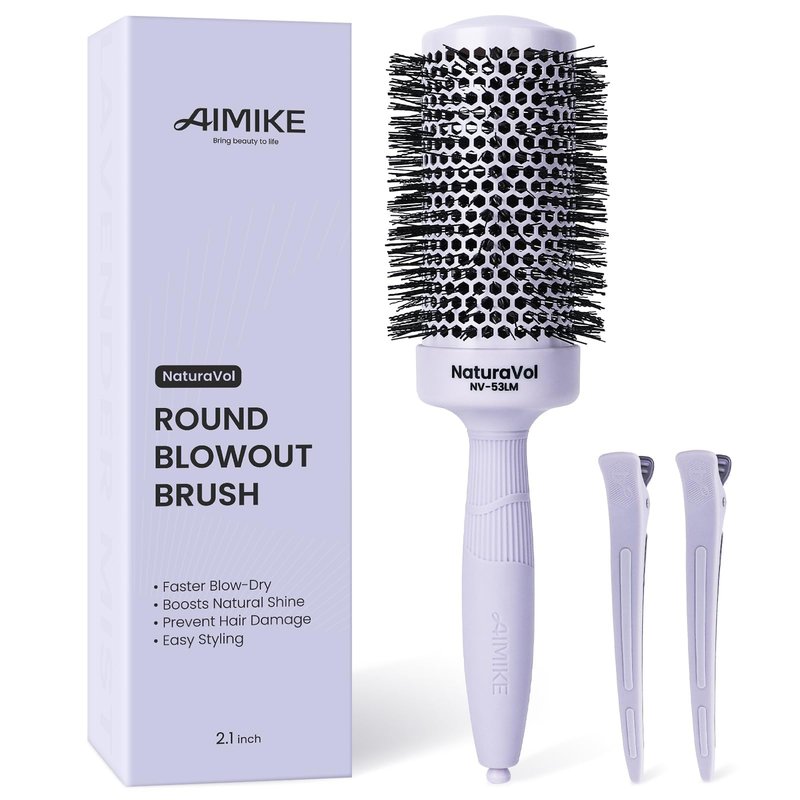 AIMIKE NaturaVol Round Brush for Blow Out,Nano Thermal Ceramic-Coated Round Hair Brush for Fine Hair,Fast Blow Dry for Smooth Salon-Style Finish at Home,Adds Volume,Purple (2.1"Barrel,3"with Bristles)
