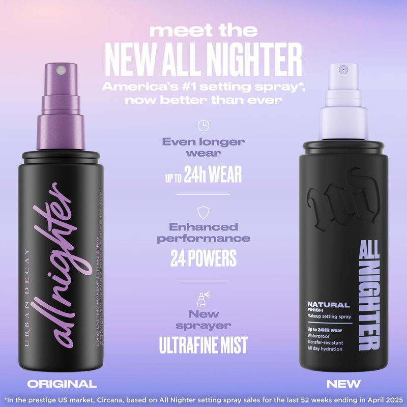 Urban Decay All Nighter Waterproof Makeup Travel Setting Spray - Natural Finish, Up to 24HR Wear, Ultra-Fine Facial Mist, Hydrating Foundation Face Primer, Smudge-Proof, Transfer-Resistant - 1 fl oz