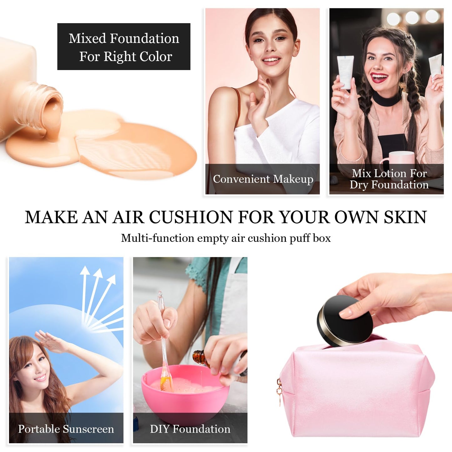 Zopeal 2 Pcs 15g/0.5oz Empty Luxurious Cushion Foundation Box Portable Cushion Compact Bb Puff Box Powder Container with Air Sponge Powder Puff and Mirror for Women Travel Sunscreen