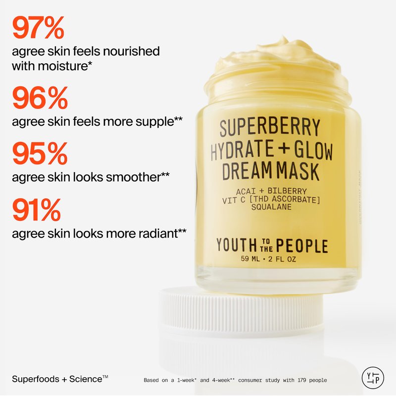 Youth To The People Superberry Dream Mask Full Size - Hyaluronic Acid + Vitamin C Face Moisturizer + Overnight Facial Mask, Hydrates + Plumps + Brightens Skin, Evens Skin Tone, For Dry Skin - 2 fl oz