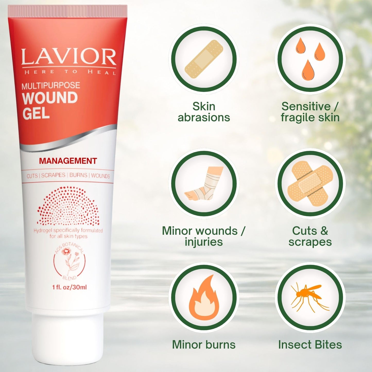 LAVIOR Advanced Botanical Wound Gel – Fast Healing Ointment for Cuts, Scrapes, Wounds, Burns & Skin Irritations – Natural Clinically Proven Recovery Care – Steroid & Antibiotic Free, 1oz