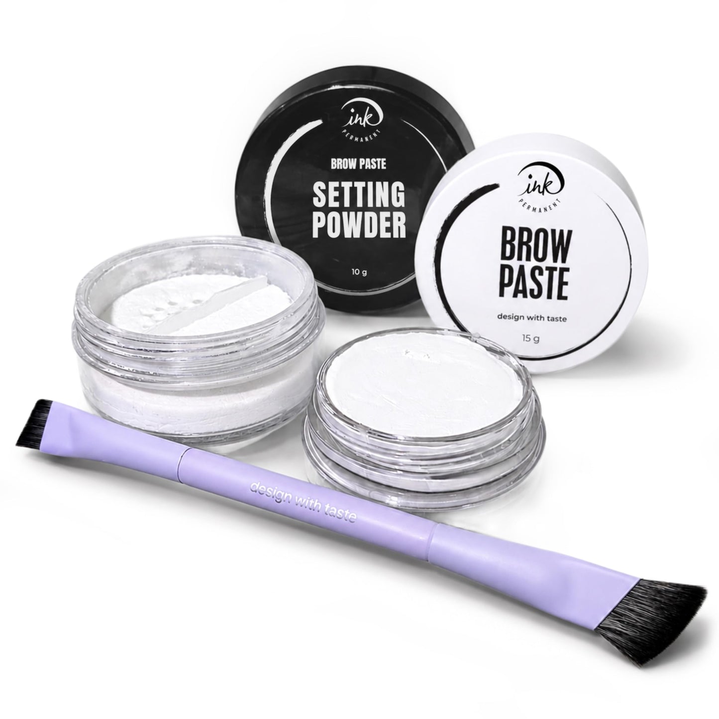 Ink Permanent Eyebrow Mapping Kit with Setting Powder, Eyebrow Brush and Brow Paste, Brow Mapping Tool, White Paste for Outlining & Fixation Powder, Professional Shaping Tool