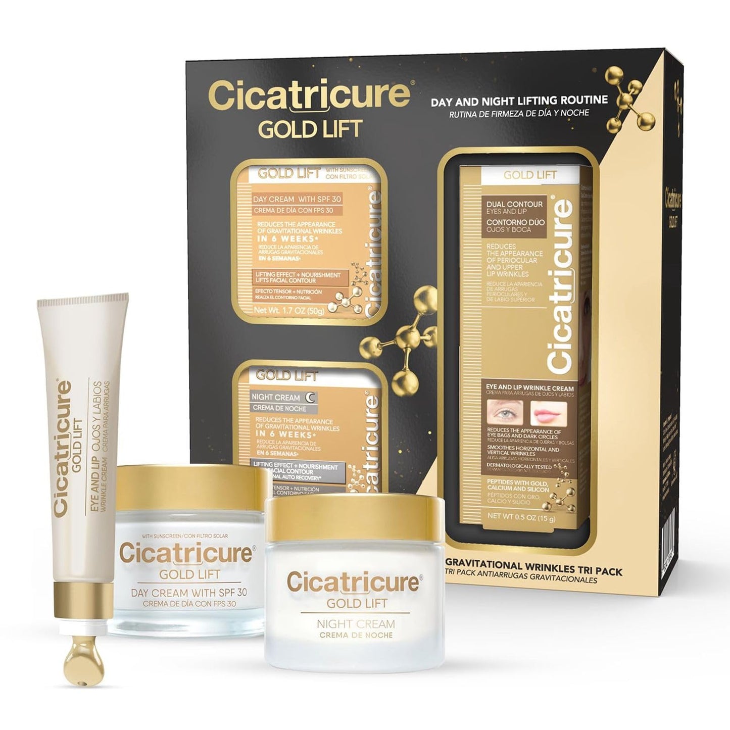 Cicatricure Gold Lift Anti Aging Gift Set, Day, Night & Eye Cream, 3-Pack