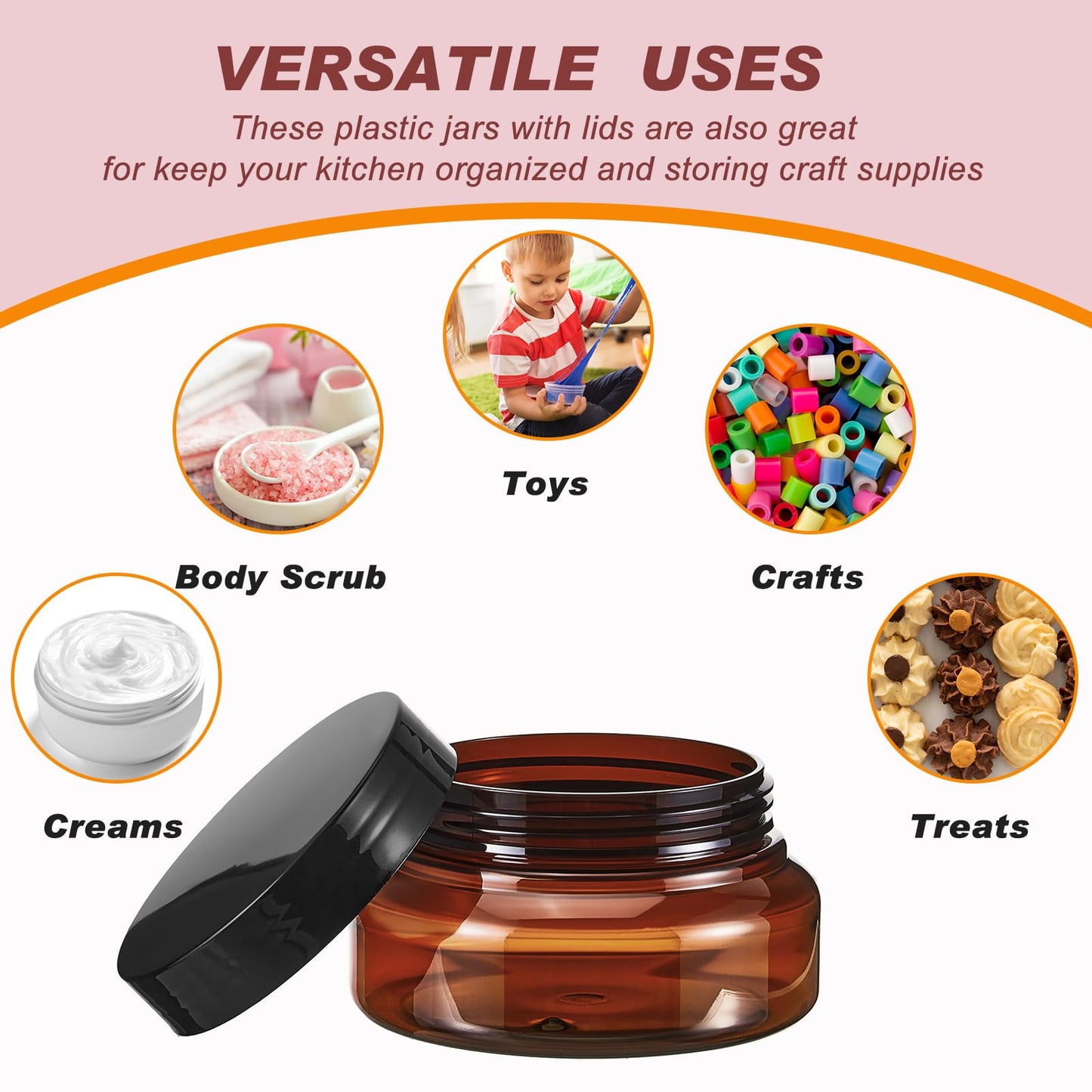 Didaey 36 Pack 5 oz Round Wide-mouth Leakproof Plastic Container Jars with Lids Refillable Plastic Cosmetic Containers for Kitchen Use Lotions & Beauty Products(Amber)