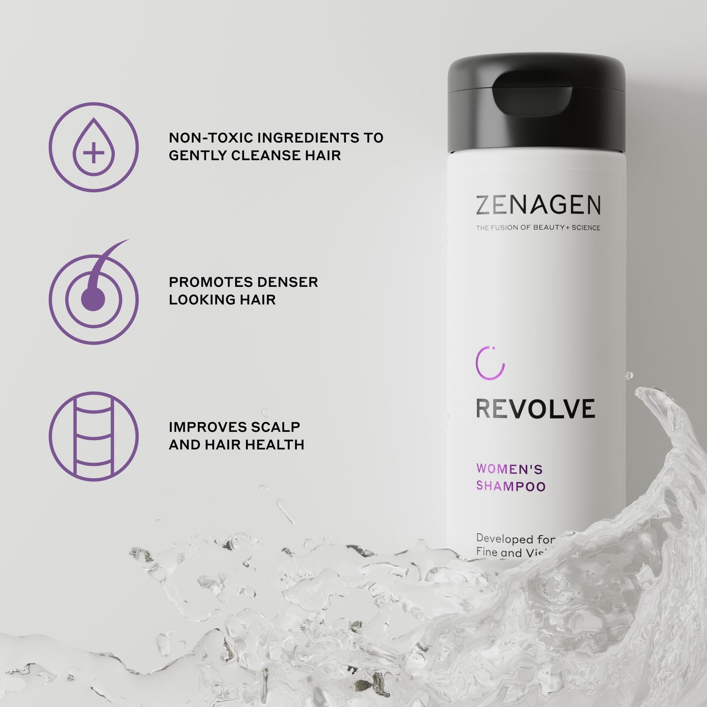 ZENAGEN Revolve Women's Thickening Shampoo | Supports Appearance of Fuller, Healthier-Looking Hair, Developed for Fine & Visibly Thinning Hair, Plant-Based, 5-Minute Treatment, 473 mL / 16 oz