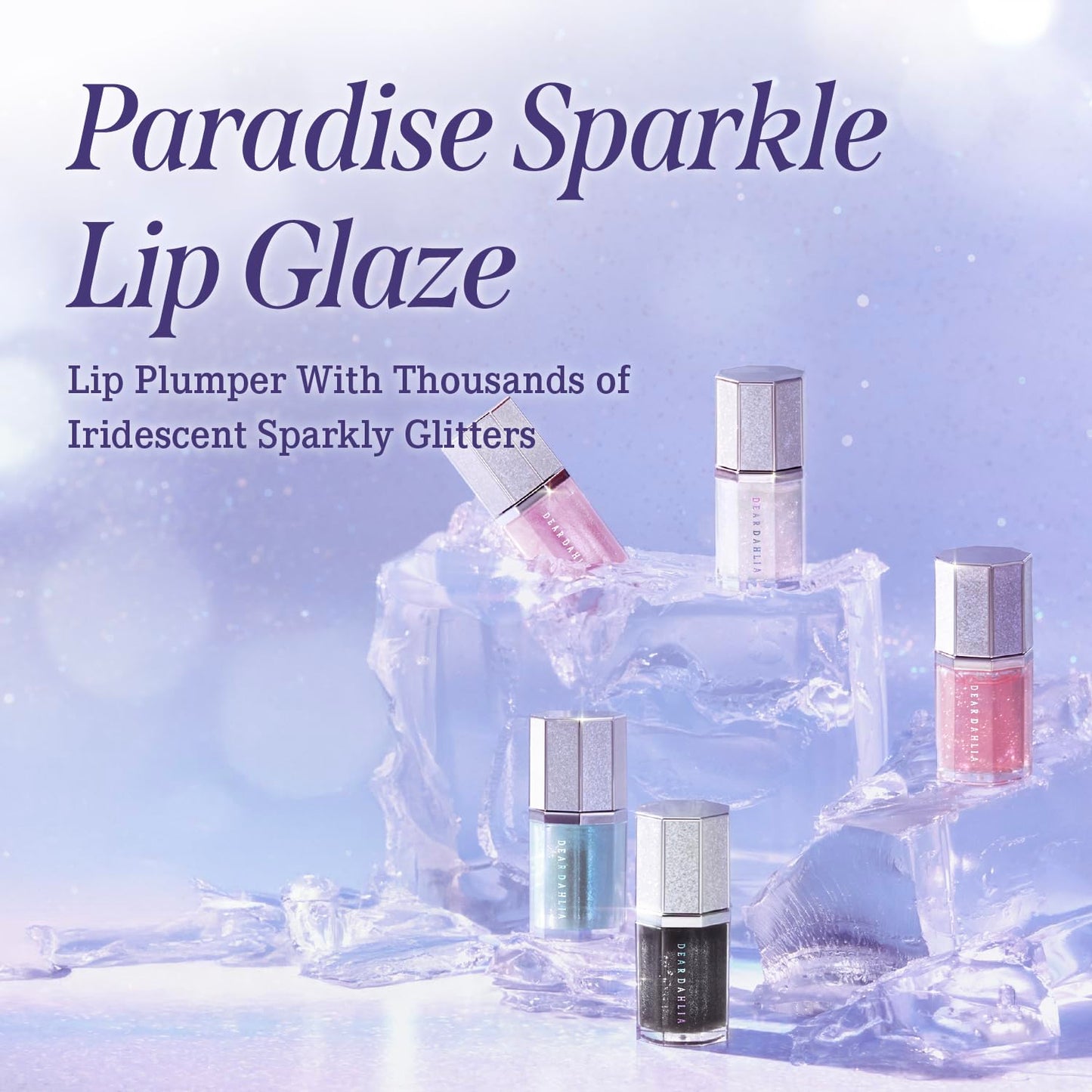 DEAR DAHLIA Paradise Sparkle Lip Glaze (Love Stone) - High-Shine Vegan Lip Gloss for Lightweight with Glitter & Shimmer Finish, Cooling Lip Plumper, Non-Sricky Oil & Hydrating Finish. 0.19 fl oz.