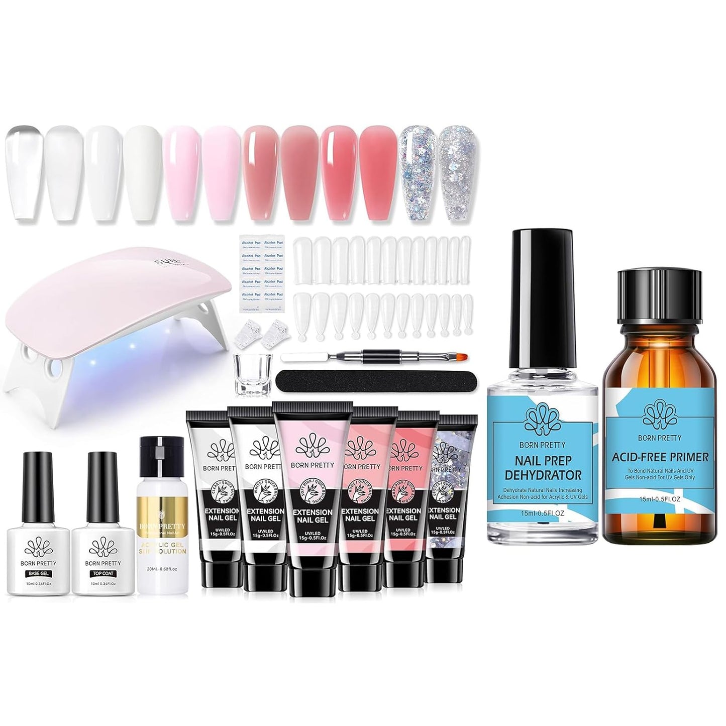 Poly Nail Extension Gel Kit - Includes Nail Prep Dehydrate & Bond Primer Set | Perfect for DIY Manicures