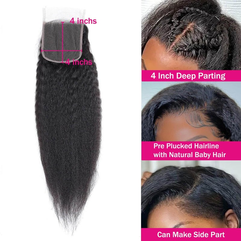 Kinkystraight Human Hair Bundles 12A 100% Unprocessed Brazilian Virgin Hair Kinky Curly Human Hair Extensions for Women Quick Weave Yaki Straight Bundles (18 inch)