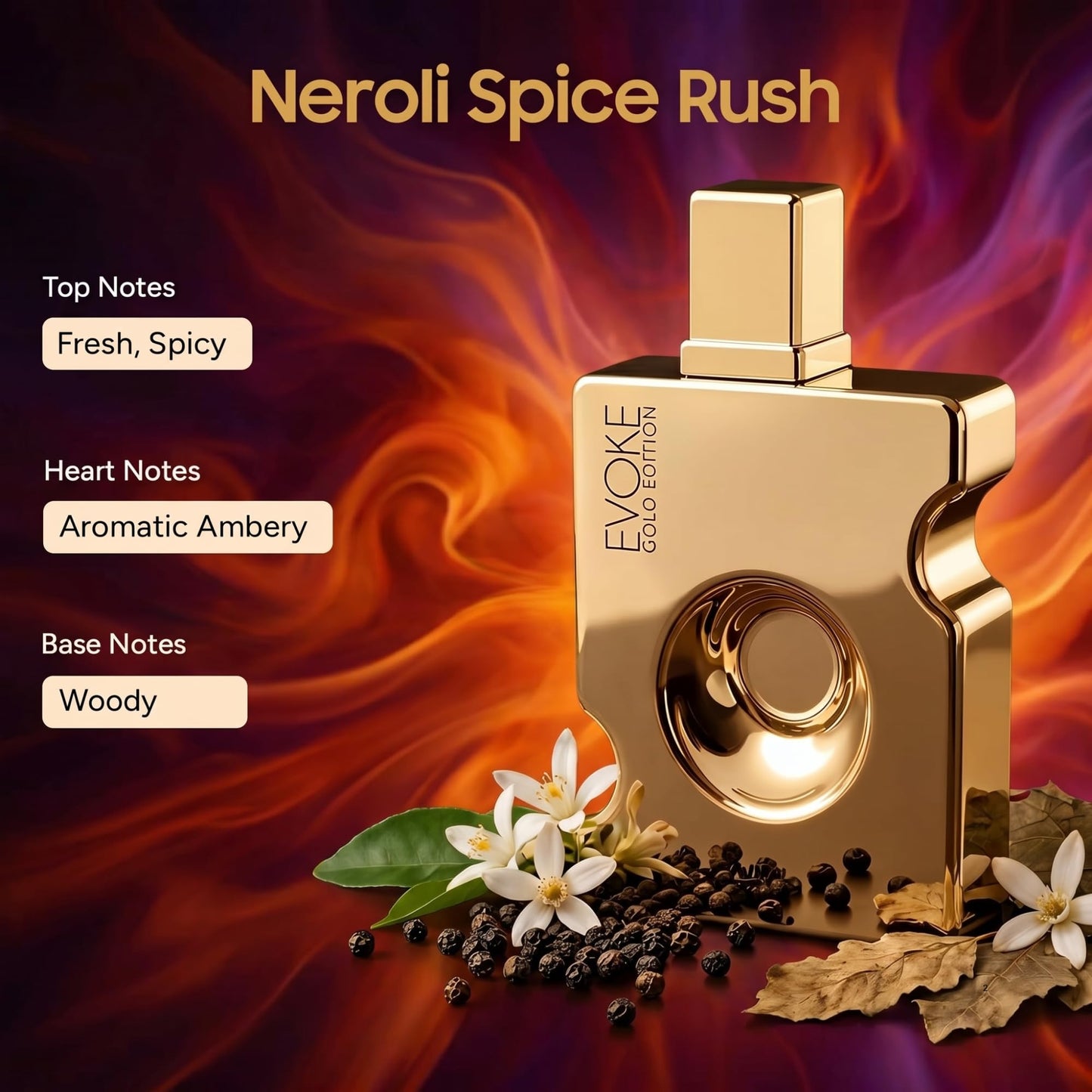 Ajmal Evoke Gold Eau de Parfum for Women, 2.5 fl oz / 75 ml, Floral Woody Musky Elegant Fragrance, Long Lasting Women’s Perfume, Made in Dubai