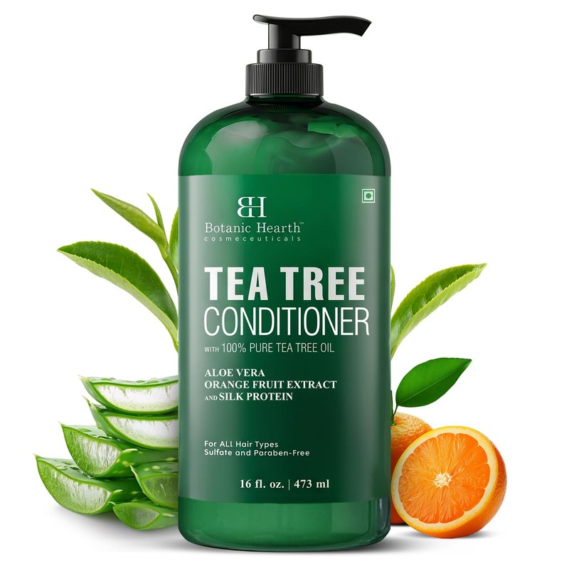 Botanic Hearth Tea Tree Conditioner | For All Hair Types | Fights Dandruff & Dry Scalp | With Vitamin C, Peppermint Oil, Rosemary & Lavender Oil | Sulphate & Paraben Free | 16 Fl Oz