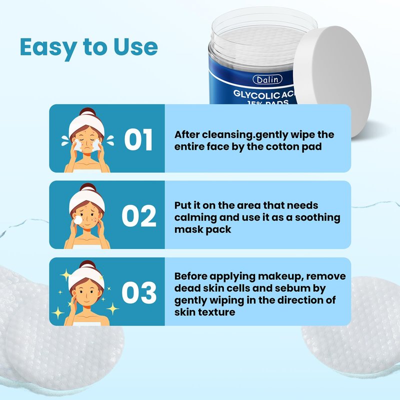 Glycolic Acid Resurfacing Pads, 15% Ultra Pure Glycolic Acid & 2% Salicylic Acid Exfoliating Peel for Face, Keeps Skin Smooth and Prevents Wrinkles and Lines, Radiant Skin Renewal - 60 Pads