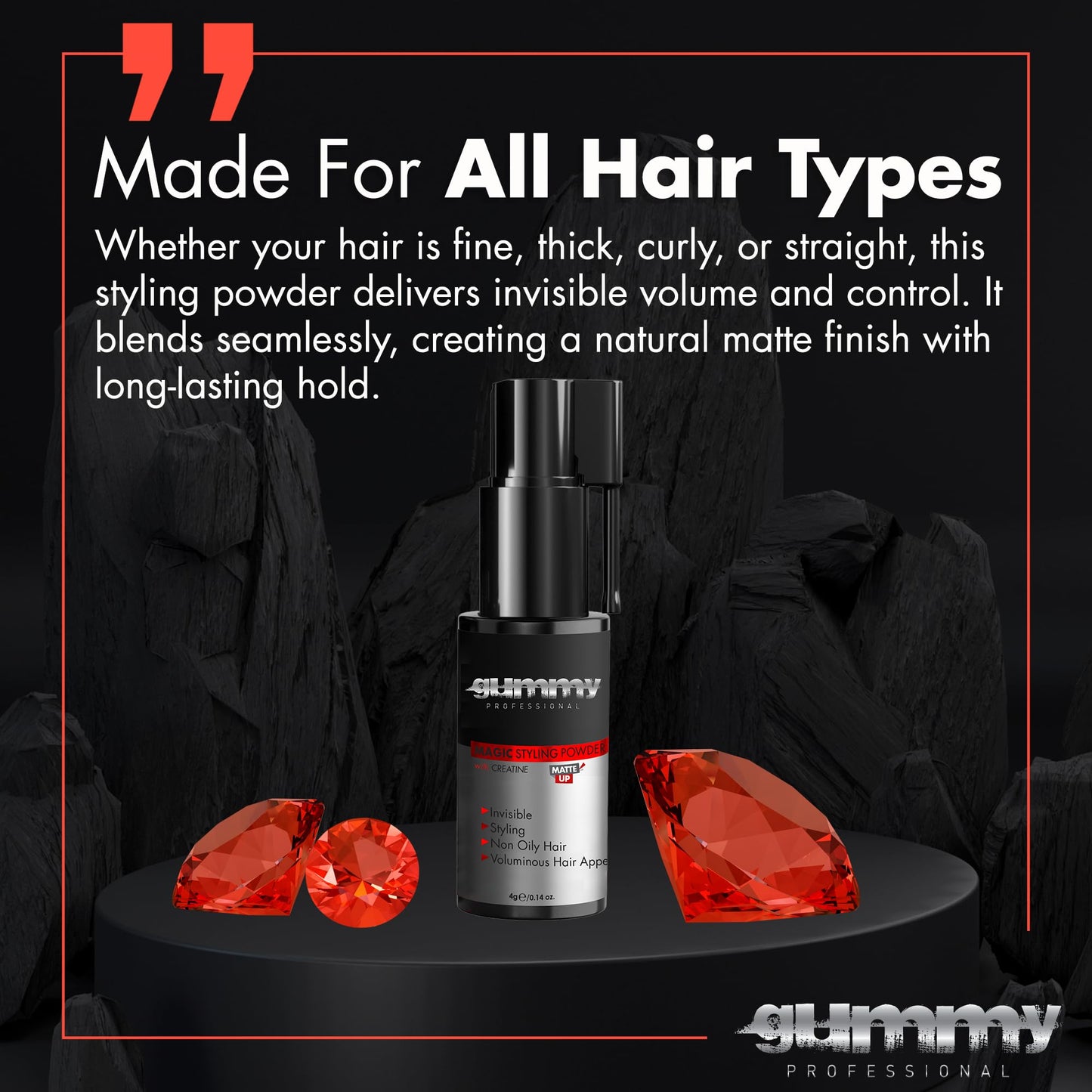 Gummy Professional Magic Styling Powder with Creatine – Texture Powder for Instant Volume – Matte Finish Texturizing Styling Dust – Root Lifting and Thickening Hair Volumizer for Men and Women – 4 g