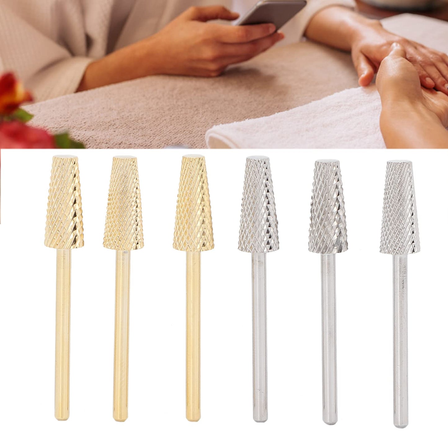 6Pcs Nail Drill Bits Sets, Electric Nail Drill Bit for Manicure Pedicure, Professional Tapered Carbide Nail Drill Bit Nail Art Tools for Acrylic Gel Nails Cuticle