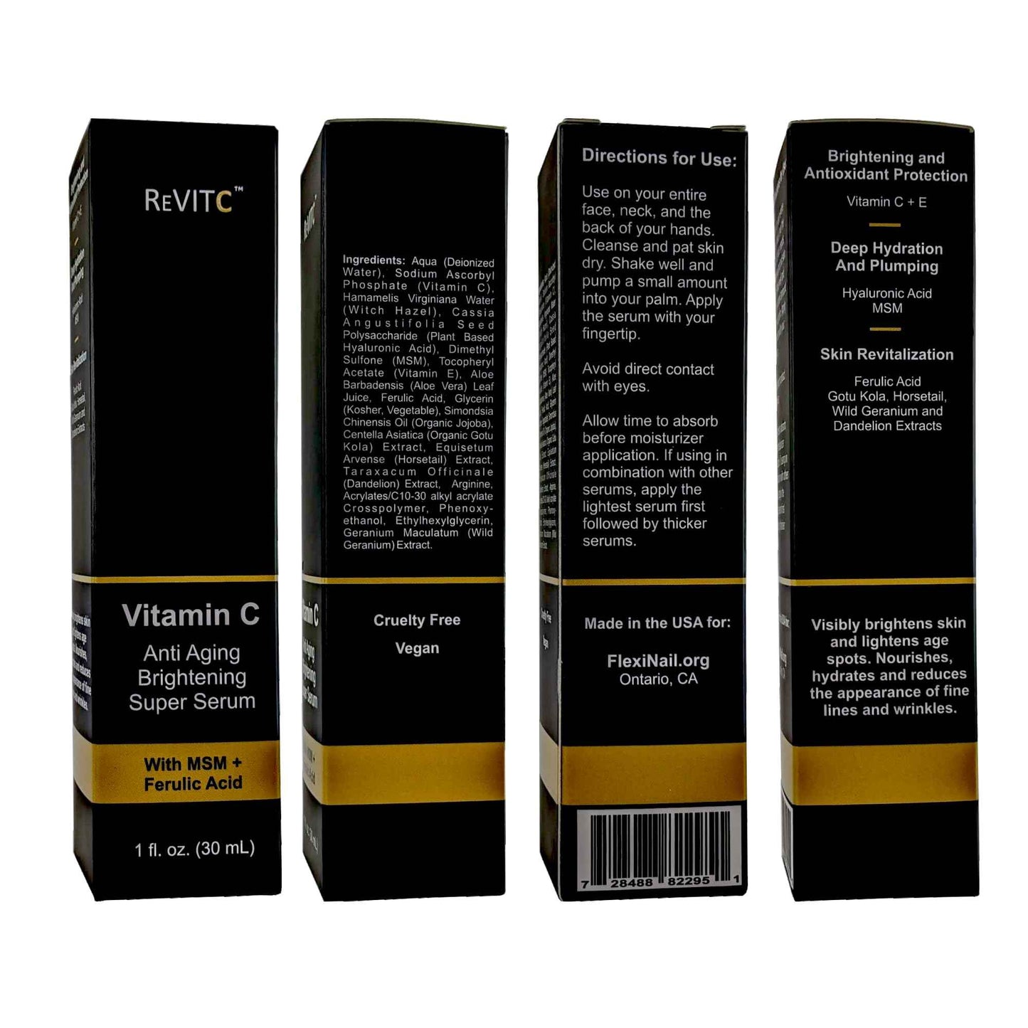 ReVitC Vitamin C Anti-Aging Super Serum for Face and Neck with Hyaluronic Acid, MSM, Ferulic Acid