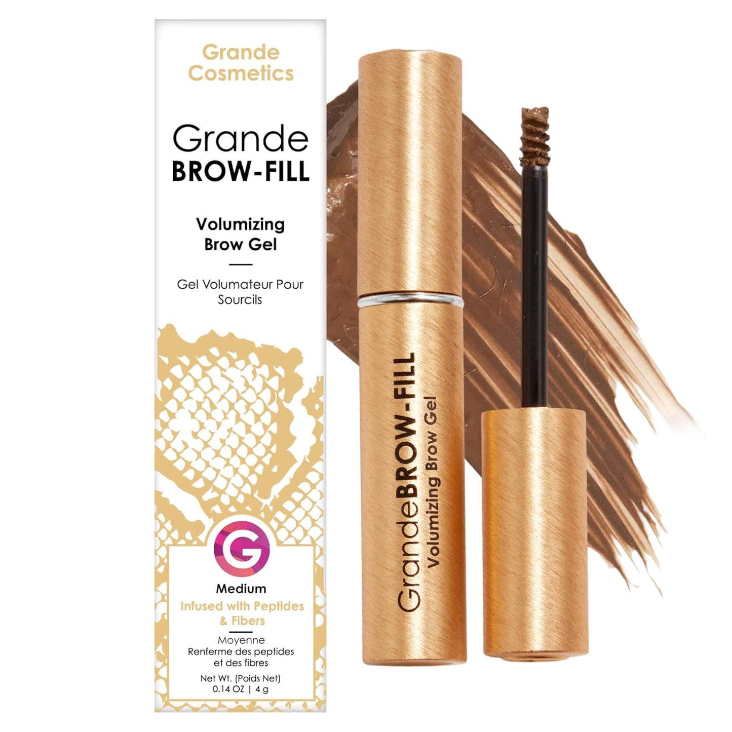 Grande Cosmetics Brow Gel - Volumizing Tinted or Clear Eyebrow Mascara for Soft Flexible Hold | Water Resistant