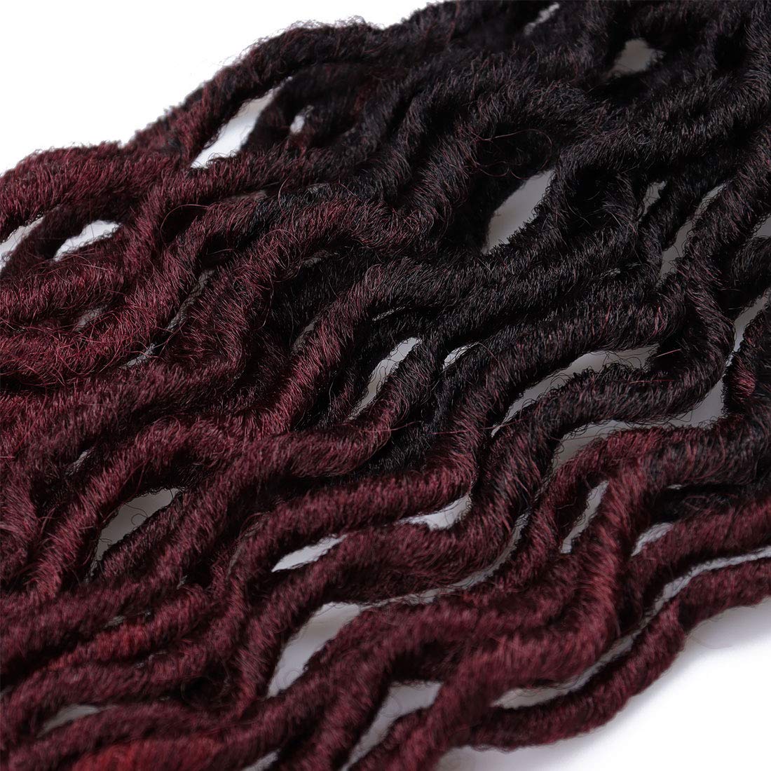 18 Inch Goddess Faux locs Crochet Hair 6 Packs/Lot Soft Gypsy Locs Wavy Crochet Braids Dreadlocks 3Tone Curly Wavy Twist Braiding Hair Extensions African Roots Braid(1B/99J/530#)