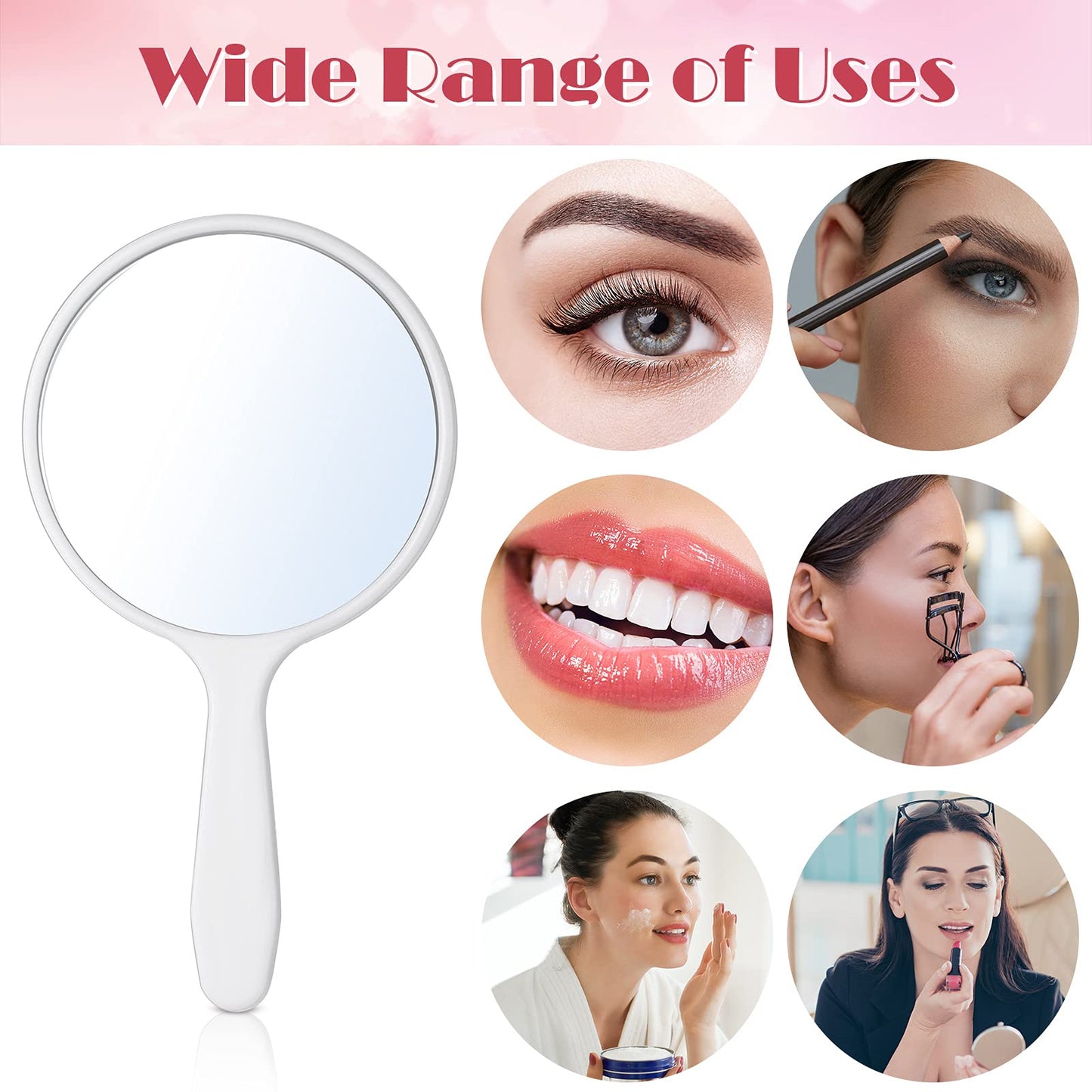Jetec 50 Pcs Handheld Mirror with Handle, 3.94" L x 2.17" W, Small Portable Round Mirror Bulk for Kids Classroom Travel Makeup Camping Daily DIY Gift Valentine's Day Easter Crafts (Black, White)