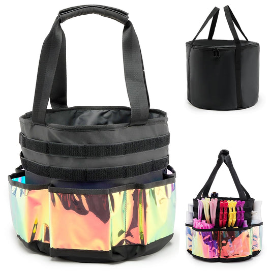 PUMHUBO Hairstylist Travel Bag, with Dust Cover, 11L Large Capacity, Heat-Resistant Interior, Iridescent Pockets, 24 Hook-and-loop Slots, Top Drawstring, Makeup & Pet Grooming Supplies Organizer