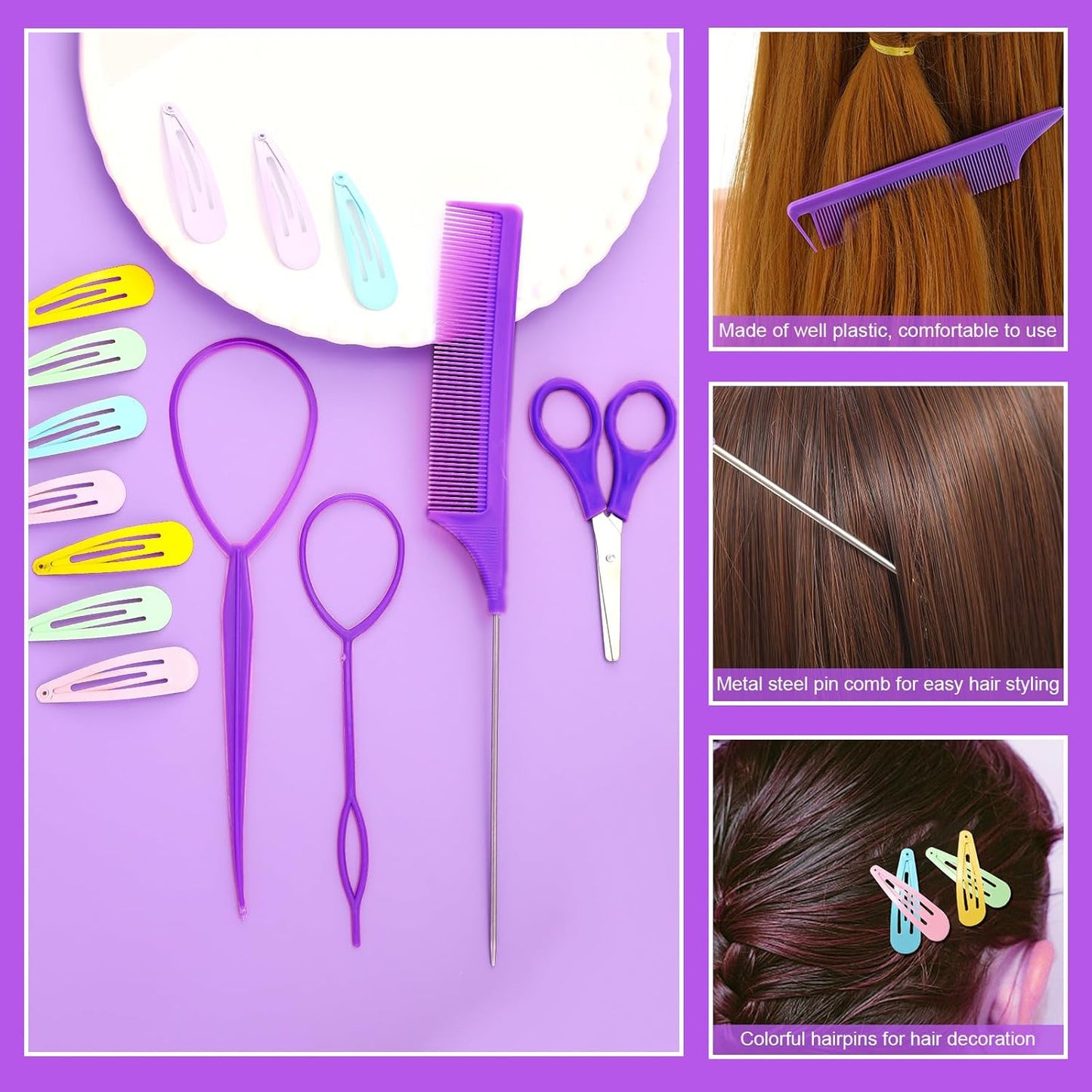 32 Colored Elastic Ties, 1700 Pieces Rubber Bands With 14 Styling Tools, Hair Tie Cutter and Accessories for Girls, Baby, Toddler, Kids