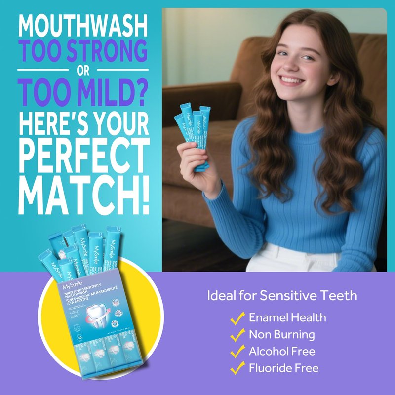 MySmile Mouthwash for Sensitive Teeth, Nano Hydroxyapatite Mouth Wash Travel Size, Fluoride Free Alcohol-Free Remineralizing for Enamel Strength Oral Rinse, Fresh Mint Flavor