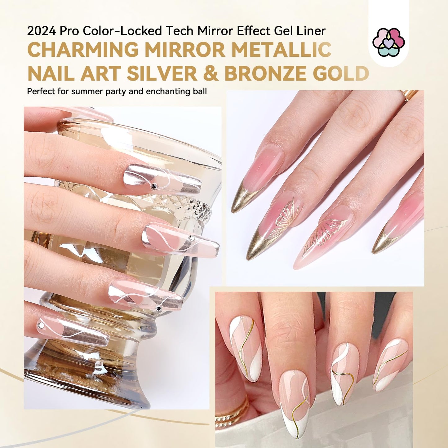 SAVILAND Metallic Gel Liner Nail Art: 2PCS Silver & Gold Metallic Gel Nail Polish Chrome 3D Effect Mirror Gels Polish Build in Thin Brush Metal Painting Gels Nails Design for Salon Home DIY