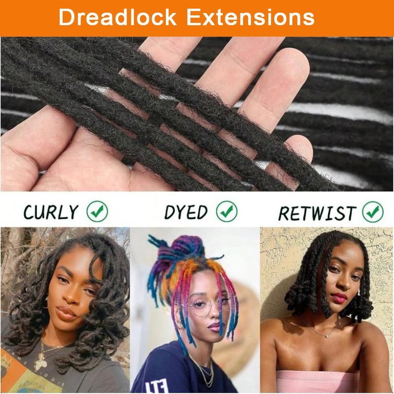 MXIRE Dreadlock Extensions 0.8cm Thickness 6 Inch 30 Strands Real Human Hair for Man/Women/Kids Full Head Handmade Permanent Loc Extensions Bundles Can Be Bleached Dyed Curled Twisted