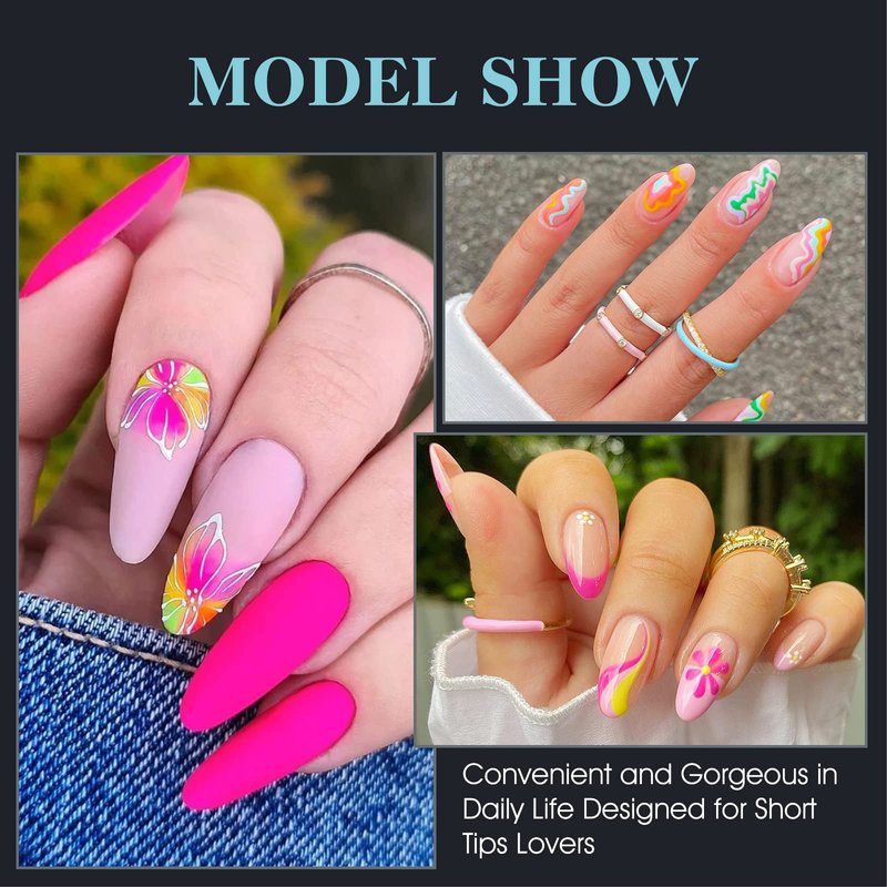 Gelike ec Nail Tips Almond for Salon: 552 Pcs 12 Sizes Medium Soft Gel Nail Tips for Manicure - Easy Use for Beginner DIY Women Girls Gifts - Sumer Nail Tip