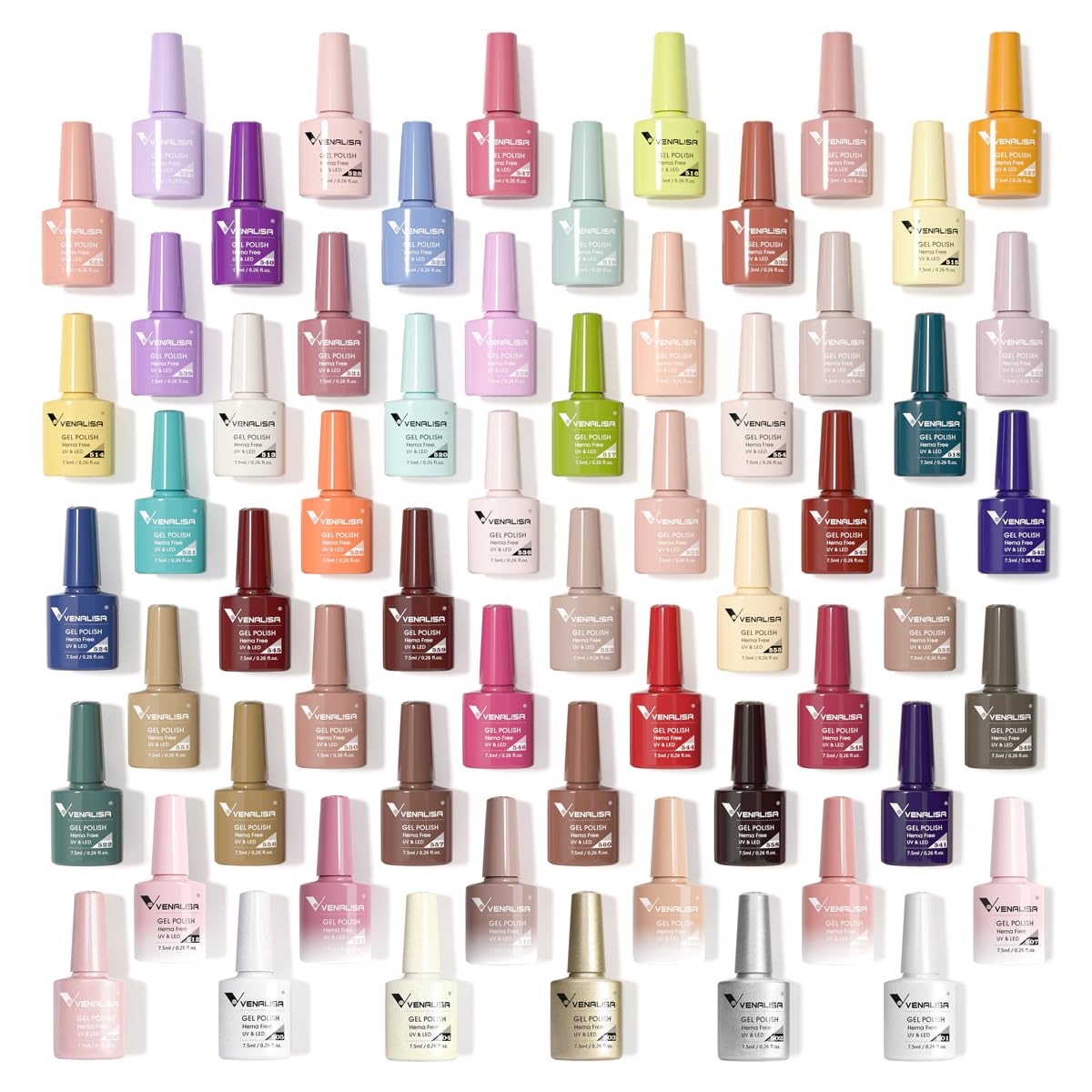 VENALISA VIP4 Gel Nail Polish Kit of 65 Pcs With Color Book Red Pink Orange Green Colors Gel Polish Set Soak Off UV Gel Salon Nail Art DIY at Home Manicure