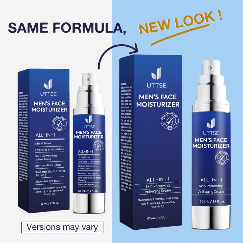 Uttse 6-in-1 Mens Face Moisturizer: Face Cream for Men - Reduce the Look of Eye Bags, Dark Circles, and Puffiness - Skin Care for Men - 1.7 fl oz - Made in Korea